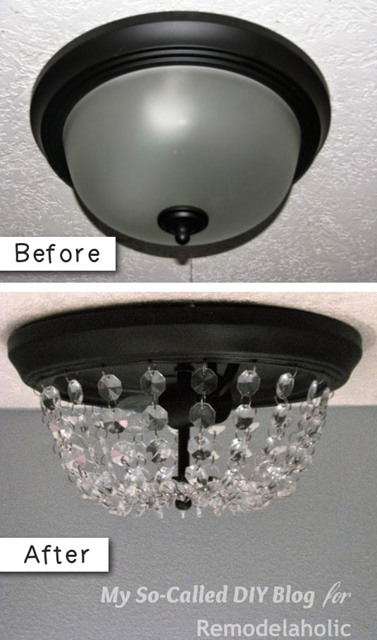 How to update an old light fixture on a budget. -- A list of some of the best home remodeling ideas on a budget. Easy DIY, cheap and quick updates for your kitchen, living room, bedrooms and bathrooms to help sell your house! Lots of before and after photos to get you inspired! Fixer Upper, here we come. Listotic.com