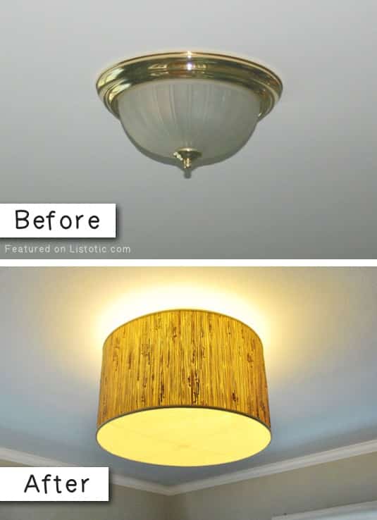 How to update old light fixtures for cheap. -- A list of some of the best home remodeling ideas on a budget. Easy DIY, cheap and quick updates for your kitchen, living room, bedrooms and bathrooms to help sell your house! Lots of before and after photos to get you inspired! Fixer Upper, here we come. Listotic.com