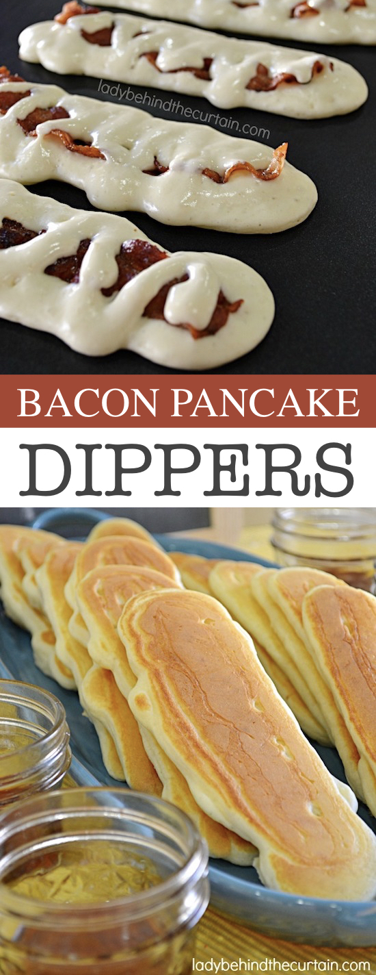 Bacon Pancake Dippers -- Quick, fast and easy breakfast recipe ideas for a crowd (brunches and potlucks)! Some of these are make ahead, some are healthy, and some are simply amazing! Everything from eggs to crockpot casseroles! Your mornings just got a little better. Listotic.com