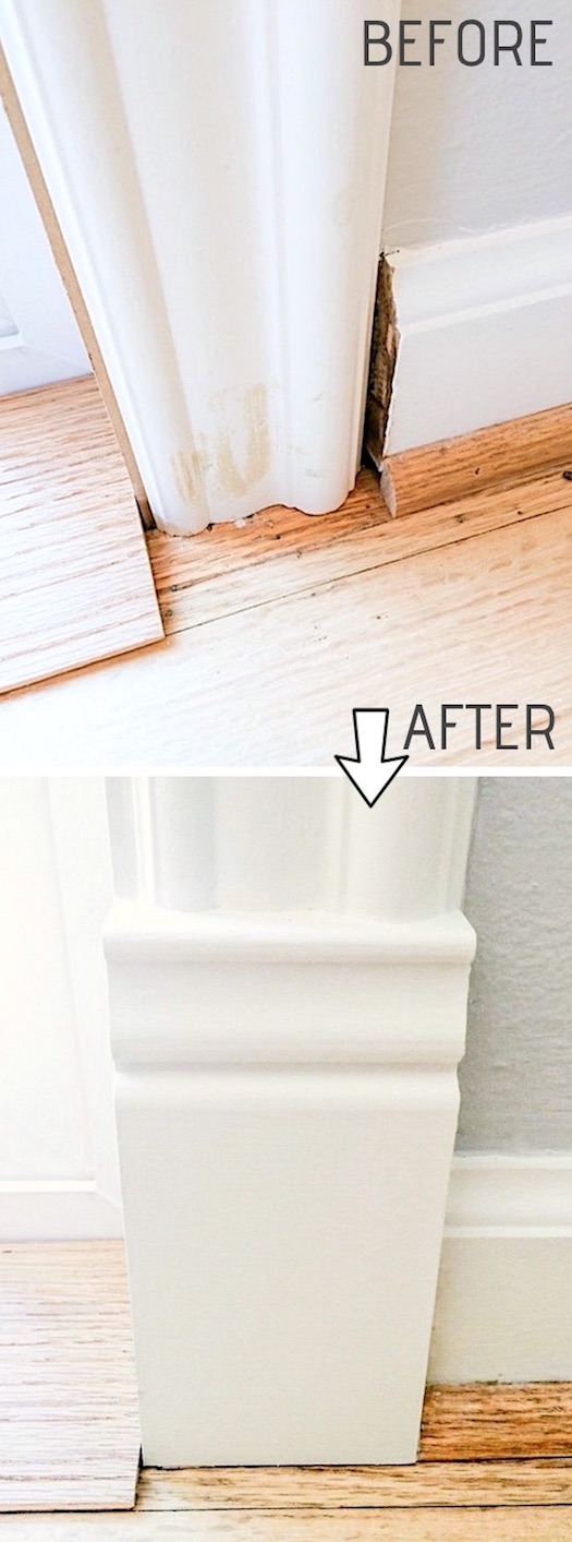 DIY Door Trim is an easy way to upgrade your home! A list of some of the best home remodeling ideas on a budget. Easy DIY, cheap and quick updates for your kitchen, living room, bedrooms and bathrooms to help sell your house! Lots of before and after photos to get you inspired! Fixer Upper, here we come. Listotic.com