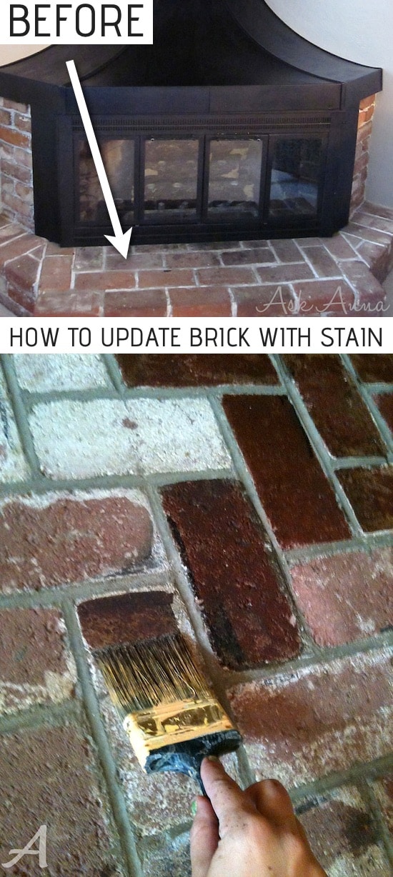 How to update a brick fireplace surround the easy way with concrete stain! Super cheap and budget friendly! A list of some of the best home remodeling ideas on a budget. Easy DIY, cheap and quick updates for your kitchen, living room, bedrooms and bathrooms to help sell your house! Lots of before and after photos to get you inspired! Fixer Upper, here we come. Listotic.com