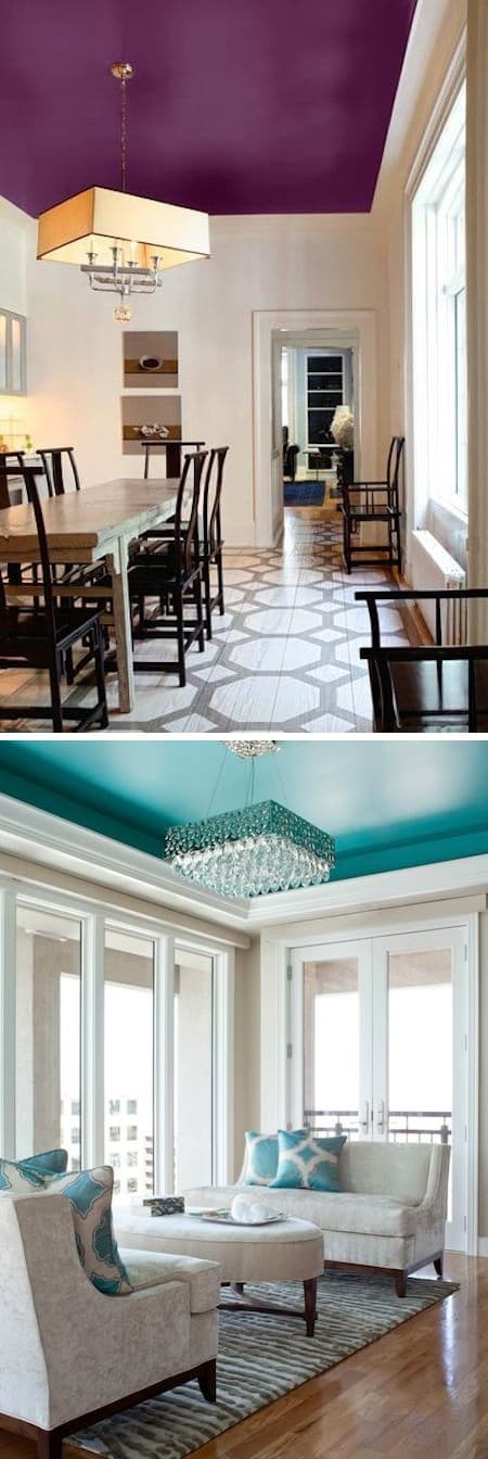 Use an accent color on your ceilings -- A list of some of the best home remodeling ideas on a budget. Easy DIY, cheap and quick updates for your kitchen, living room, bedrooms and bathrooms to help sell your house! Lots of before and after photos to get you inspired! Fixer Upper, here we come. Listotic.com