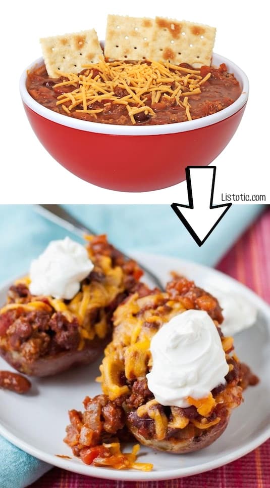 #13. Use leftover chili on a baked potato! YUM | 24 Creative Ways To Use Leftovers