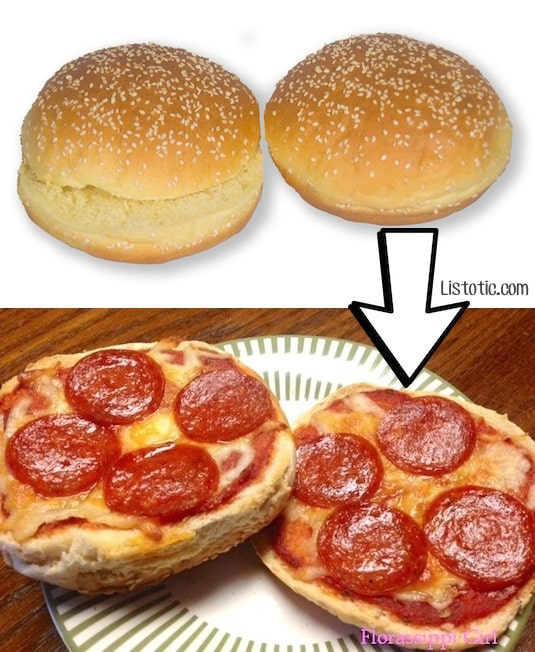 #2. Turn left over hamburger buns into mini pizzas! | 24 Creative Ways To Use Leftovers