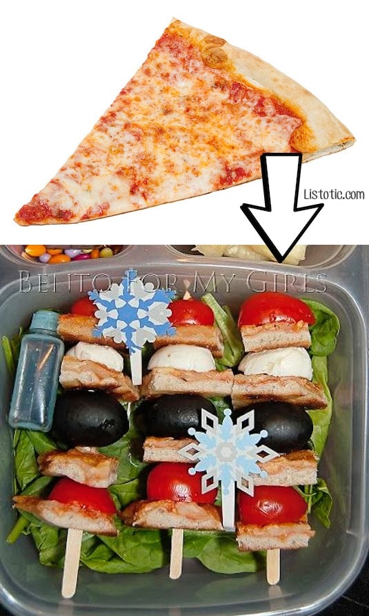 #7. Use leftover pizza to make pizza skewers for school lunches! | 24 Creative Ways To Use Leftovers