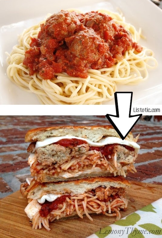 #9. Turn leftover spaghetti and meatballs into a declious sandwich! | 24 Creative Ways To Use Leftovers