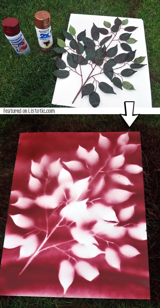 #11. Use spray paint to make easy wall art! -- Home decor ideas for cheap! Lots of Awesome and Easy DIY spray paint ideas for projects, home decor, wall art and furniture!! This makes refurbishing old things so much fun! Just visit thrift stores and dollar stores to make things on a budget! Listotic.com