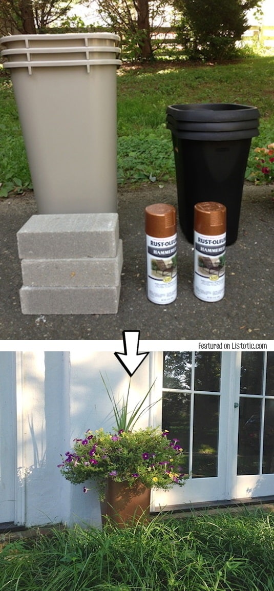 #17. DIY Large Outdoor Planters for a bargain! -- Home decor ideas for cheap! Lots of Awesome and Easy DIY spray paint ideas for projects, home decor, wall art and furniture!! This makes refurbishing old things so much fun! Just visit thrift stores and dollar stores to make things on a budget! Listotic.com