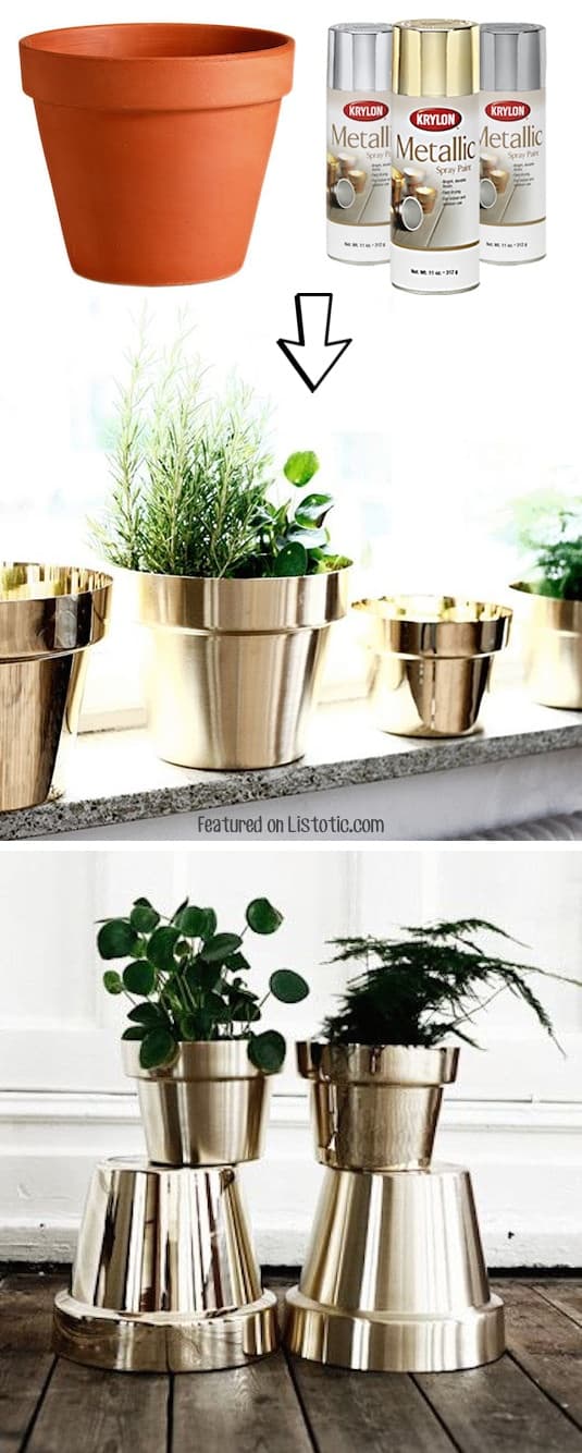 #2. Spray paint cheap terra cotta pots! Pretty! -- 29 Cool Spray Paint Ideas That Will Save You A Ton Of Money