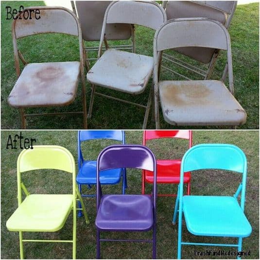 #28. Up-cycle old folding chairs with spray paint. -- 29 Cool Spray Paint Ideas That Will Save You A Ton Of Money