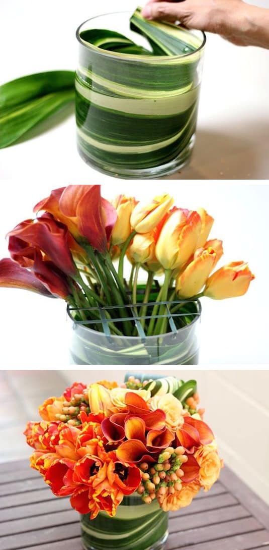 #6. Use large leaves to disguise floral foam and stems. -- 13 Clever Flower Arrangement Tips & Tricks
