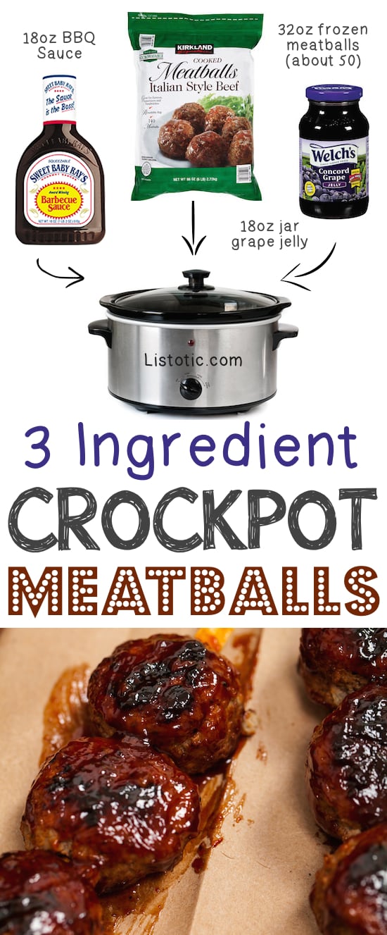 #1. 3 Ingredients Crockpot Meatball Appetizer | 12 Mind-Blowing Ways To Cook Meat In Your Crockpot | Listotic