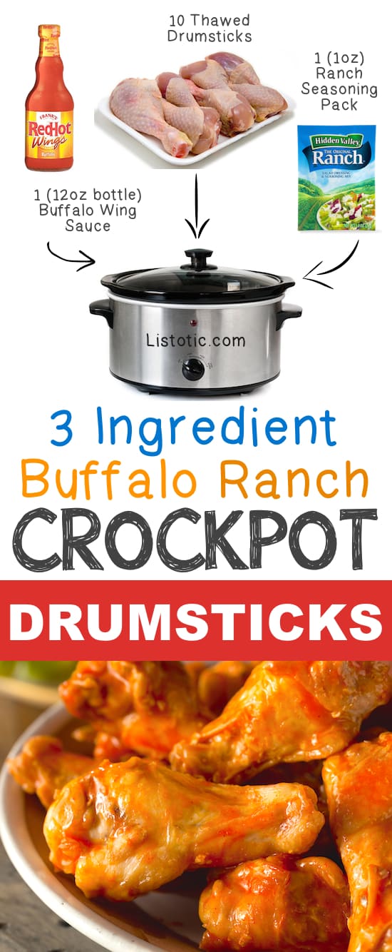  3 Ingredient Buffalo Ranch Crockpot Drumsticks 