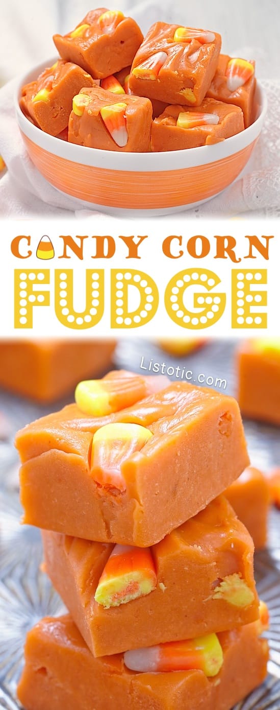 Easy Halloween Candy Corn Fudge Recipe -- Lots of easy Halloween treats and desserts here!