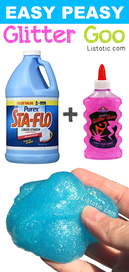Easy 2 ingredient DIY Slime Recipe For Kids (borax free). My kids love this goo recipe! It's so simple and quick! | Listotic.com 