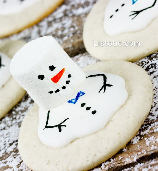 Super easy melted snowman cookies! Just 4 ingredients. That's my kind of Christmas cookie. 