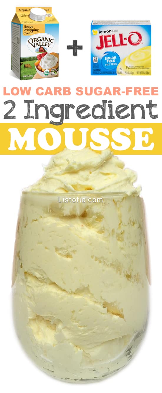 Low carb mousse pudding with sugar free lemon jello and heavy whipping cream