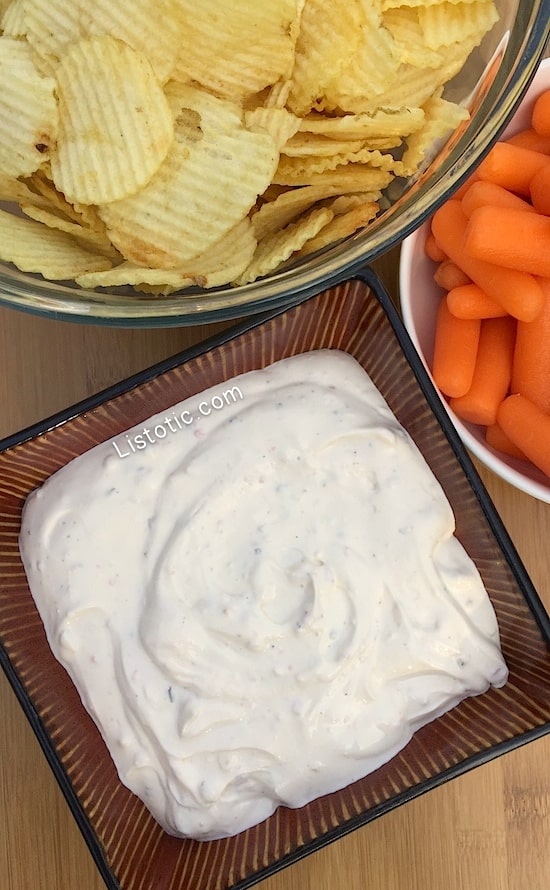 Super easy, 3 ingredient chip and veggie dip for parties! A real crowd pleaser!