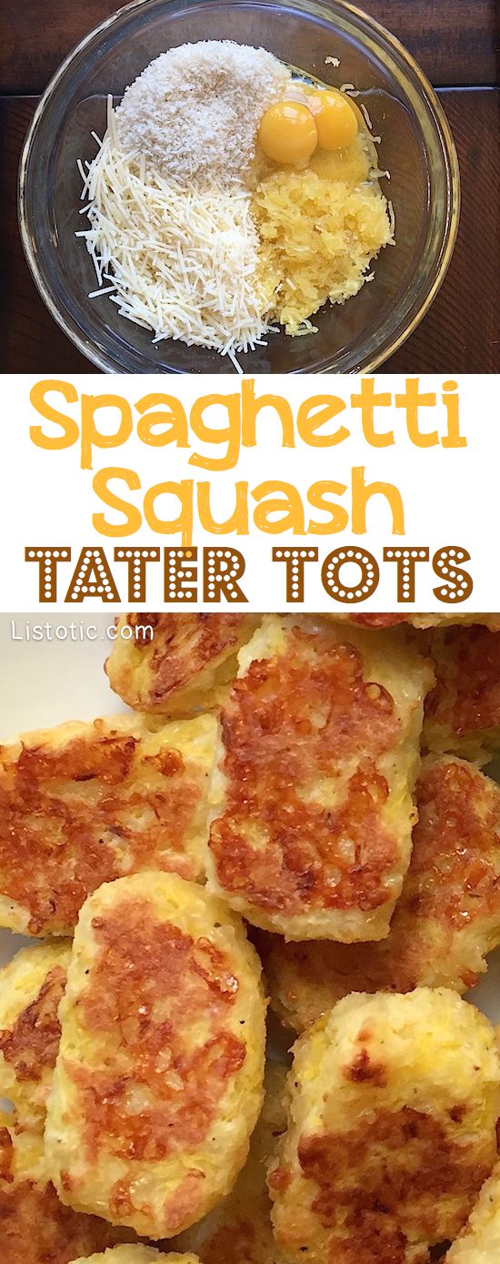 Spaghetti Squash Tater Tots - A healthy snack alternative the kids will love! | Listotic.com