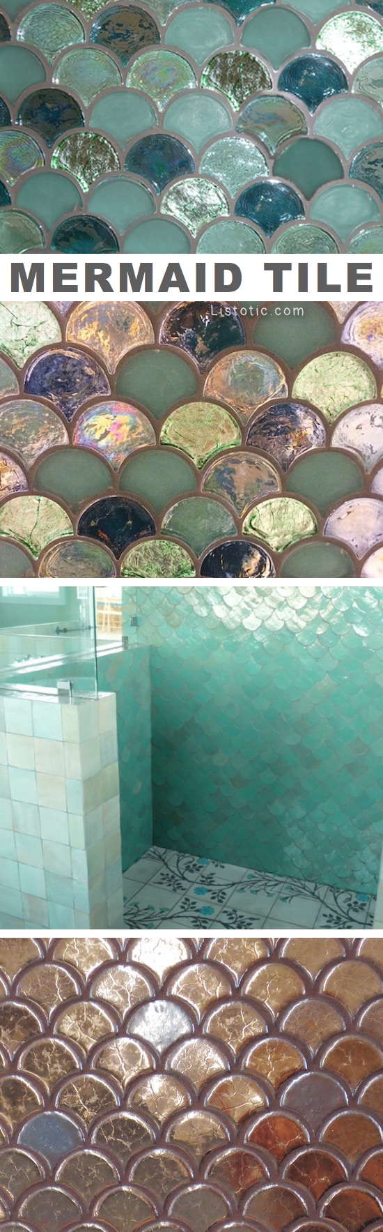 Mermaid tile ideas! Lots of gorgeous tile ideas for kitchen back splashes, master bathrooms, small bathrooms, patios, tub surrounds, or any room of the house!