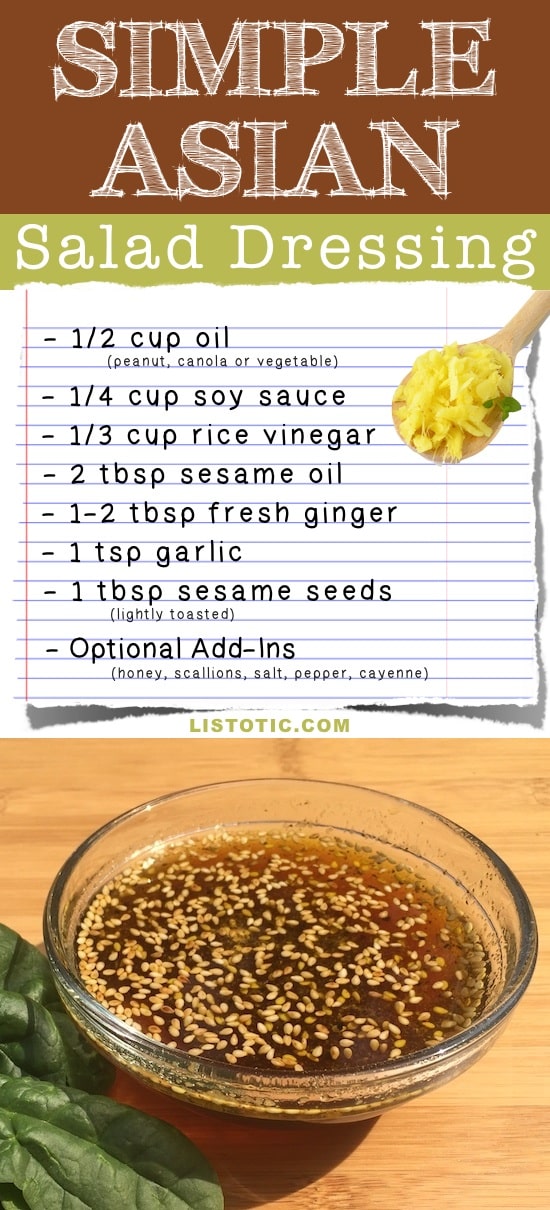 Easy Homemade Asian Salad Dressing Recipe -- Made with soy sauce, oil and vinegar. Healthy and easy! | Listotic.com 