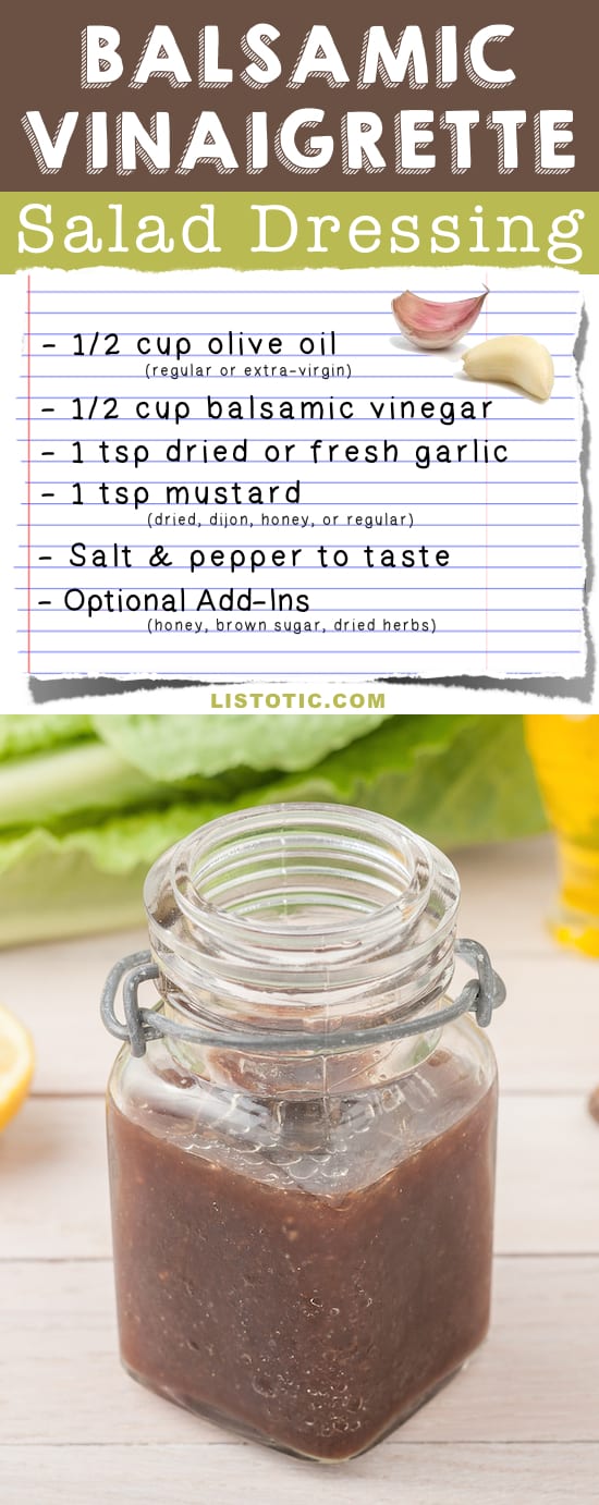 Easy Homemade Balsamic Vinaigrette Salad Dressing Recipe (healthy and easy!) | Listotic.com