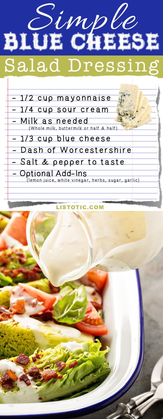 Easy Homemade Blue Cheese Salad Dressing and Dip Recipe (healthy and easy!) | Listotic.com