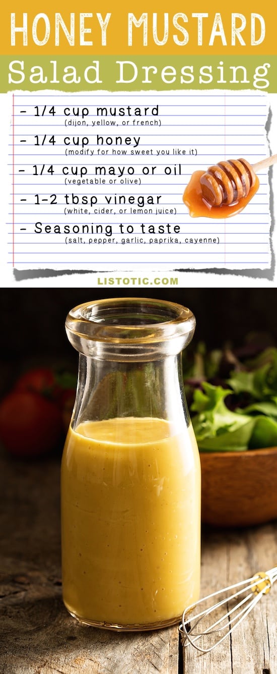 Easy Homemade Honey Mustard Salad Dressing Recipe (healthy and easy!) | Listotic.com