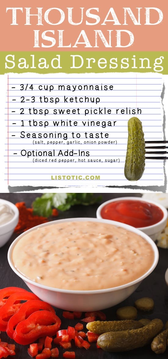 Easy Homemade Thousand Island Salad Dressing Recipe -- plus burger or sandwich spread that's healthy and easy! Listotic.com