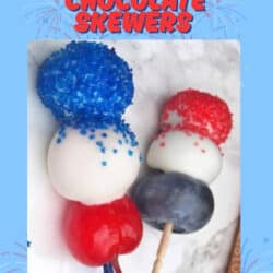 red white and blue chocolate covered fruit skewers