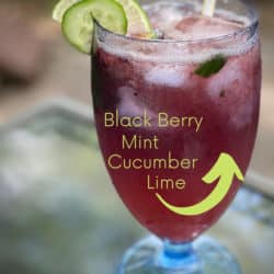 Healthy Icy Vodka Cocktail with cucumber mint black berries and lime