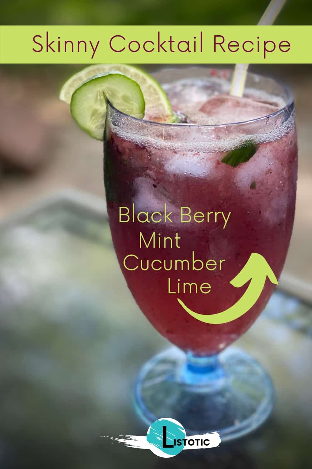 Healthy Icy Vodka Cocktail with cucumber mint blackberries and lime