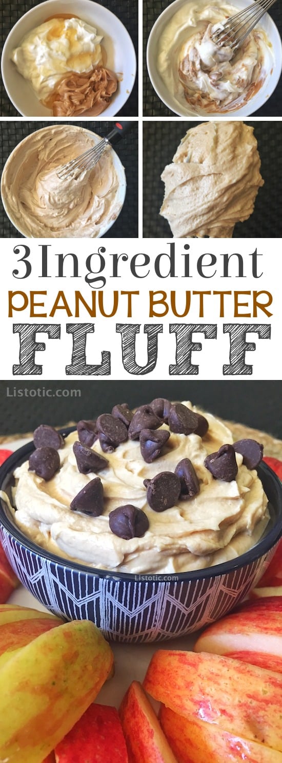 Easy, Healthy, 3 Ingredient Peanut Butter Fruit Dip Recipe made with greek yogurt, peanut butter and honey. The easiest party dip you will ever make! It's also the perfect after school snack for the kids. Easy No-Bake Peanut Butter Dessert and protein snack. 