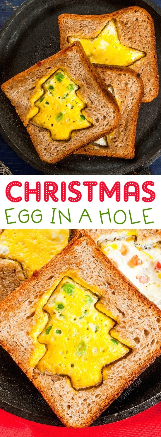  Toast aux œufs dans un trou de Noël pour les enfants / Plus de 15 idées de petit-déjeuner de Noël amusantes, mignonnes et faciles pour les enfants! Ces recettes créatives sont si simples et faciles à préparer, mais rendront le matin de Noël très spécial. Tout, des crêpes aux toasts en passant par la farine d'avoine! Listotic.com