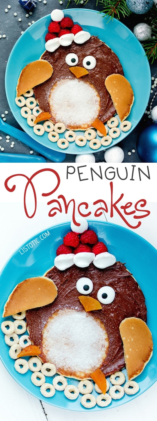 Panqueques Navideños de Pingüino Fáciles Para niños (¡hechos con Nutella!) / Más de 15 divertidas, lindas y fáciles ideas de desayuno navideño para niños! Estas recetas creativas son tan simples y fáciles de hacer, pero seguramente harán que la mañana de Navidad sea muy especial. ¡De todo, desde tortitas hasta tostadas y avena! Listótico.com