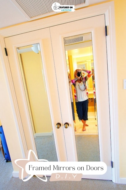 Framed mirrors on flat doors.