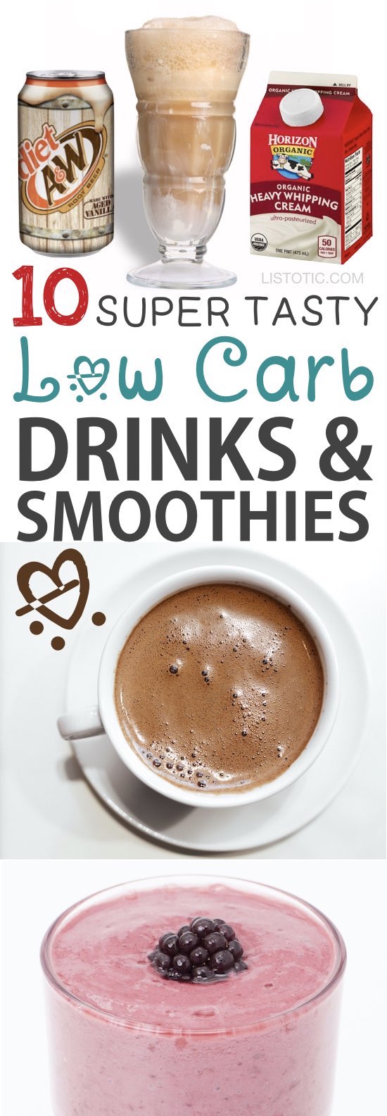 Low Carb Keto drinks, smoothies and snack recipes! Atkins and diabetic friendly. These are all easy with little ingredients! Listotic.com