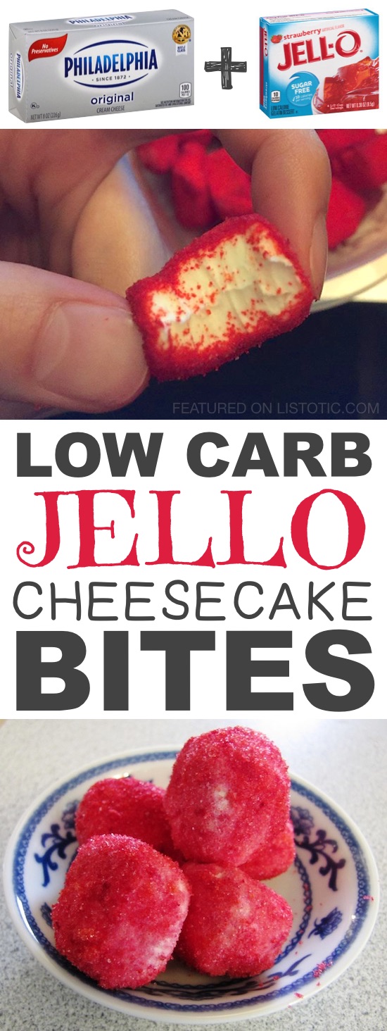 Easy Keto Jello Cheesecake Bites | 10 Easy and Quick Low Carb Keto Dessert Recipes -- many with just 2 ingredients! All atkins and diabetic friendly. These sugar free treats are sure to please! Listotic.com 