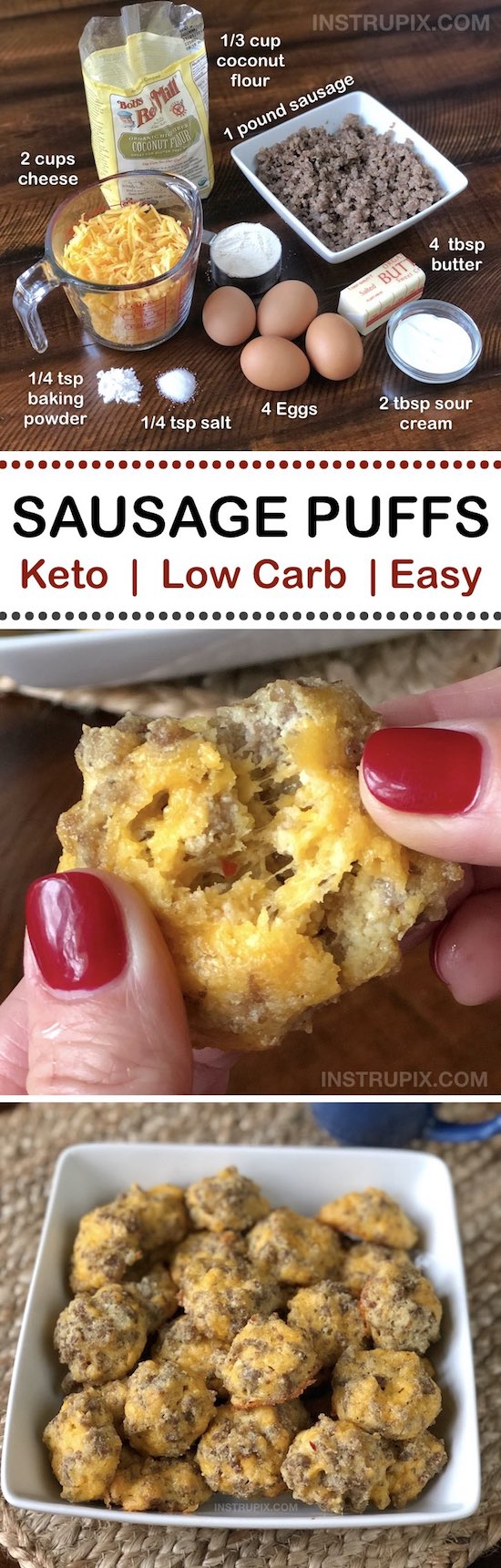 Low Carb Sausage Puffs | These easy low carb and keto breakfast recipe ideas are perfect to make ahead of time, and simply grab for on the go! Meal prep can be a life saver! Eating healthy has never been so easy with these time-saving tips and tricks. Everything from casseroles to muffins! They're perfect for a ketogenic diet. Listotic.com