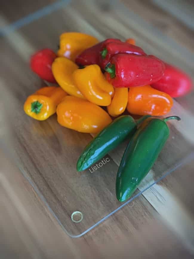 Sweet mini peppers ready to be made into party poppers.