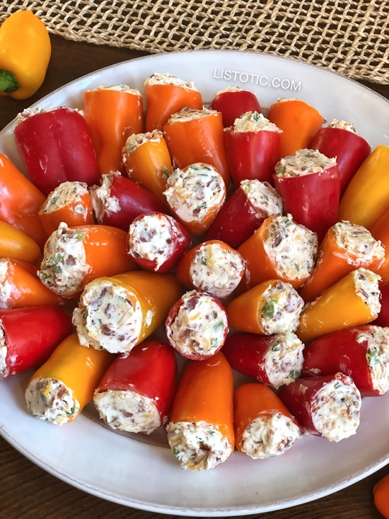 Party Poppers (stuffed mini peppers recipe) Easy appetizer idea!! Listotic.com