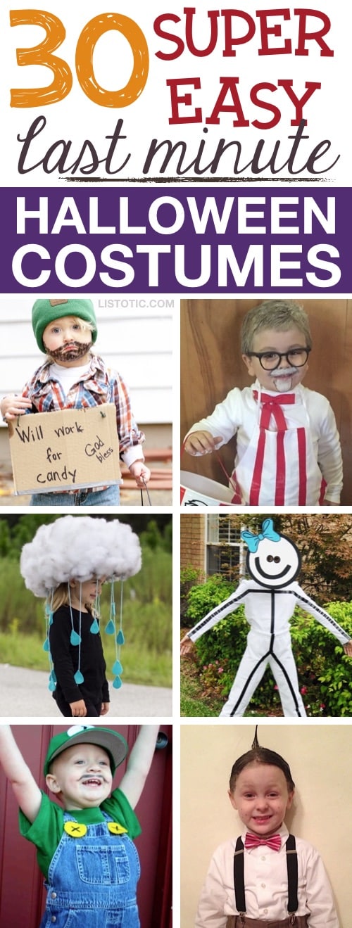 30 Easy DIY Halloween Costumes For Kids (boys and girls!). These ideas are quick and simple but super cute and funny. Great for families, siblings, toddlers and teens! Mostly no sew and last minute. | Listotic