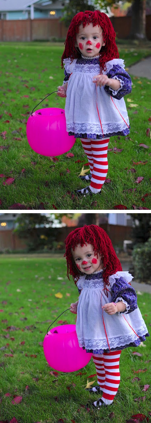 30 Easy DIY Halloween Costumes For Kids (Boys and Girls!) | DIY Raggedy Ann Costume-- cute for a baby or toddler!