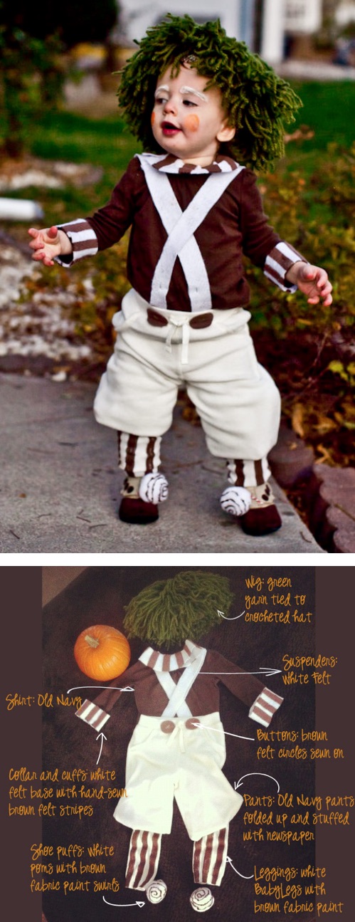 30 Easy DIY Halloween Costumes For Kids (Boys and Girls!) | Homemade Oompa Loompa Costume-- great idea for a baby or toddler!