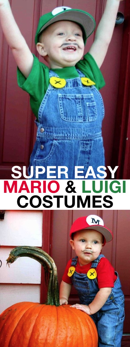 30 Easy DIY Halloween Costumes For Kids (Boys and Girls!) | DIY Mario and Luigi Costume Idea-- super cute for siblings! Easy and last minute.