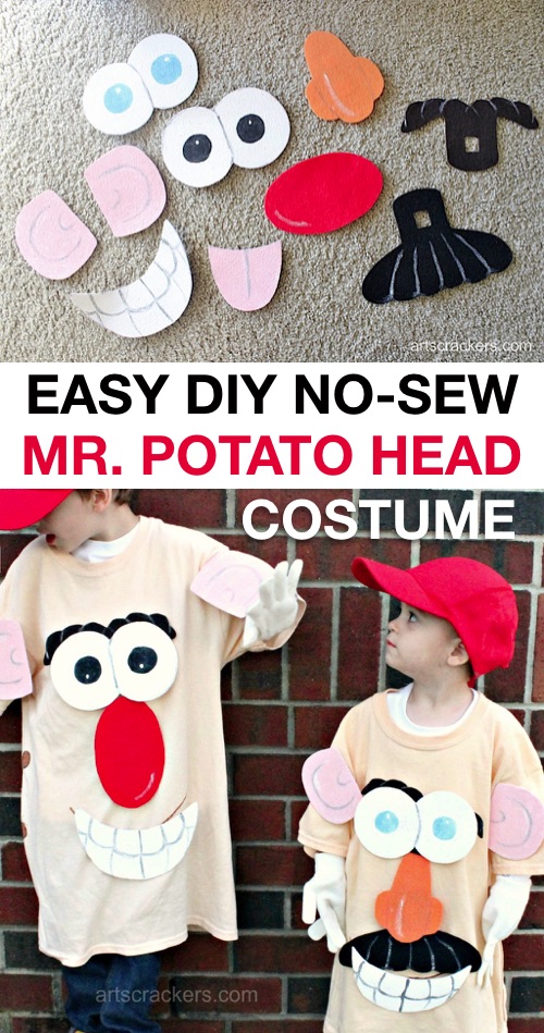 30 Easy DIY Halloween Costumes For Kids (Boys and Girls!) | Homemade Mr. Potato Head Halloween Costume-- great for siblings! And no sew!