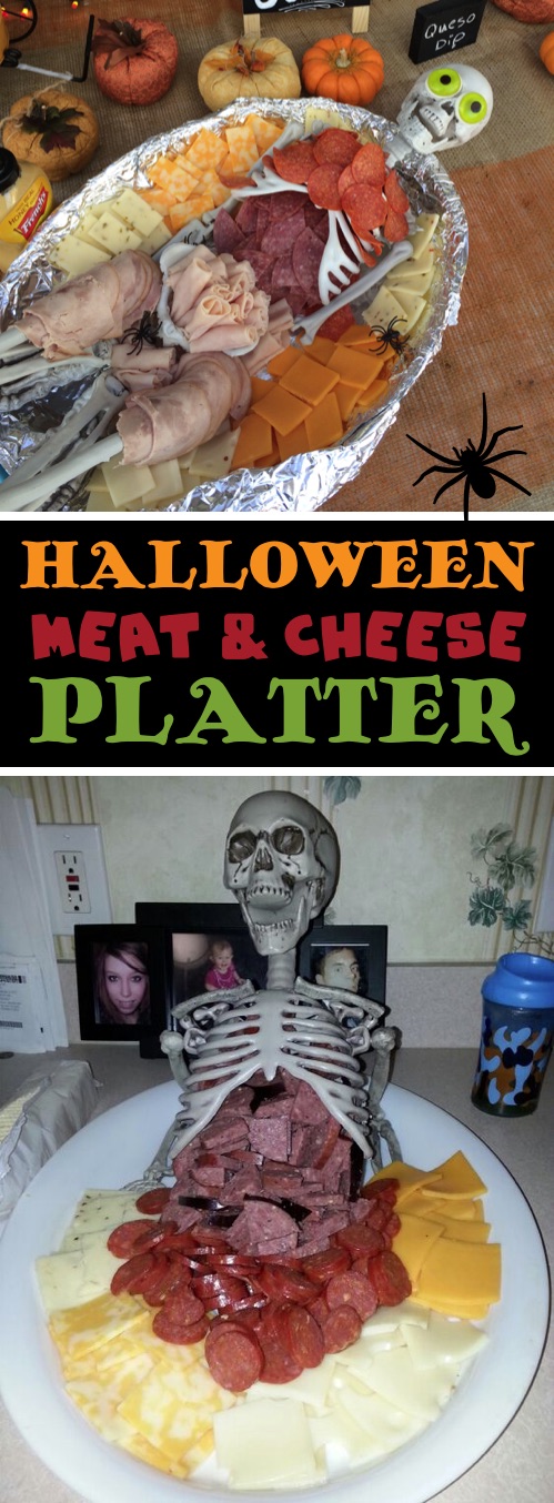 My 10 FAVORITE Halloween Party Appetizers! Skeleton Meat and Cheese Platter-- easy, creepy and fun! These scary Halloween party appetizers are great for both kids and adults! They're all perfect for a crowd, including finger foods and easy dips. Most of them are quick made ahead recipes, so you can spend more time partying! Lots of creative ideas! | Listotic