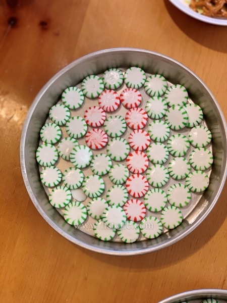 Mint holiday plate made with melted peppermints. 