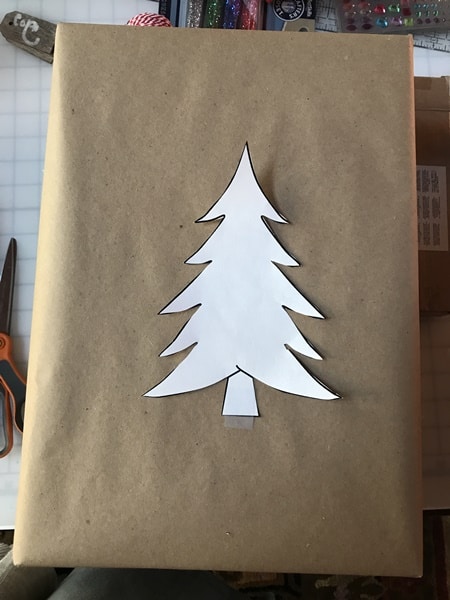 Christmas tree template for easy painted wrapping paper.