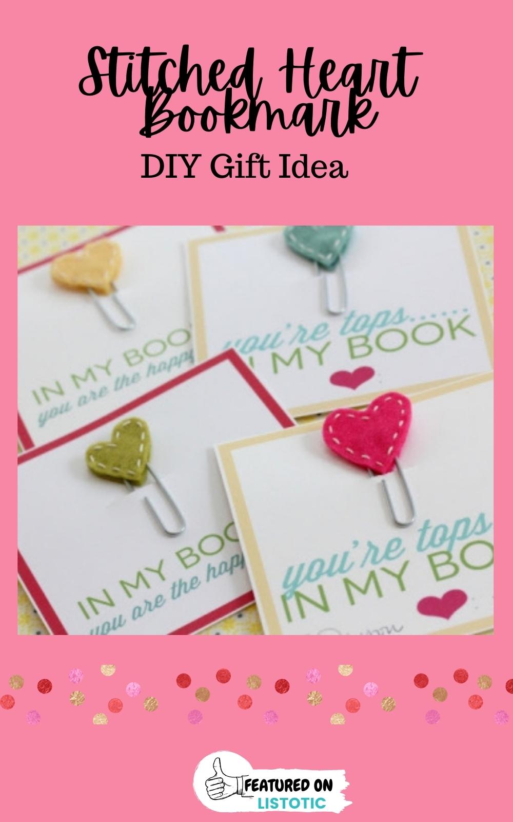 DIY Stitched Heart Bookmark